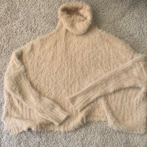 Free People Fuzzy Apricot Turtleneck Sweater